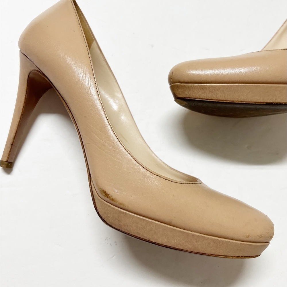 Prada Womens Nude Tan Leather Calzature Donna Platform Heeled Pump Size 37.5 - Picture 3 of 14